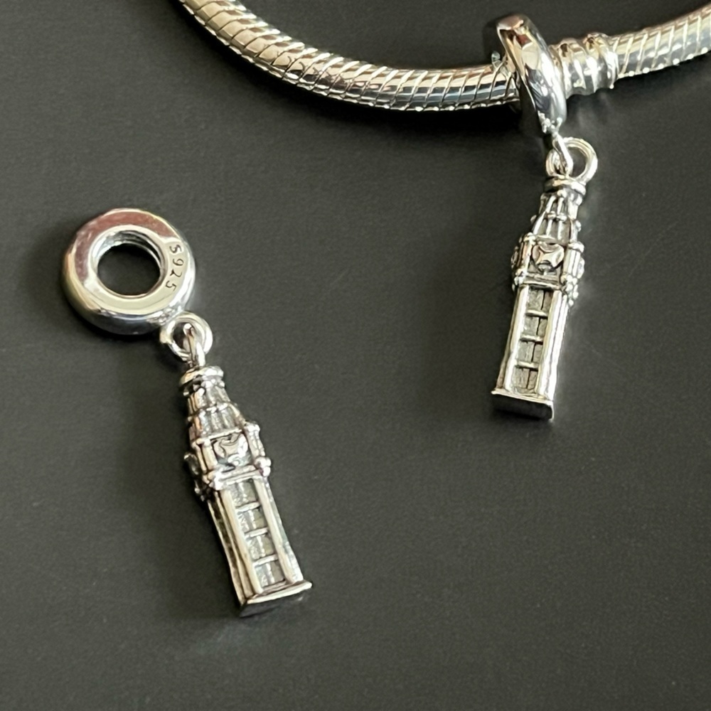 Sterling Silver Big Ben, England Dangle Charm